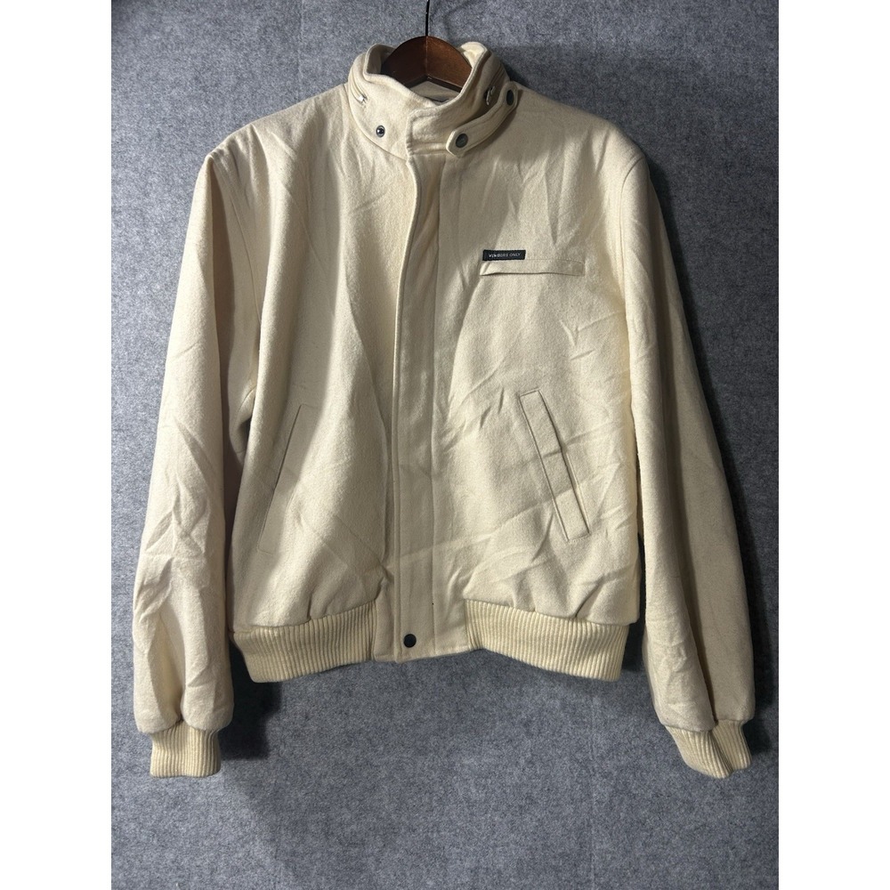 VTG 1980s Members Only Europe Craft Ivory Wool Bomber Jacket Italian Fabric Sz40